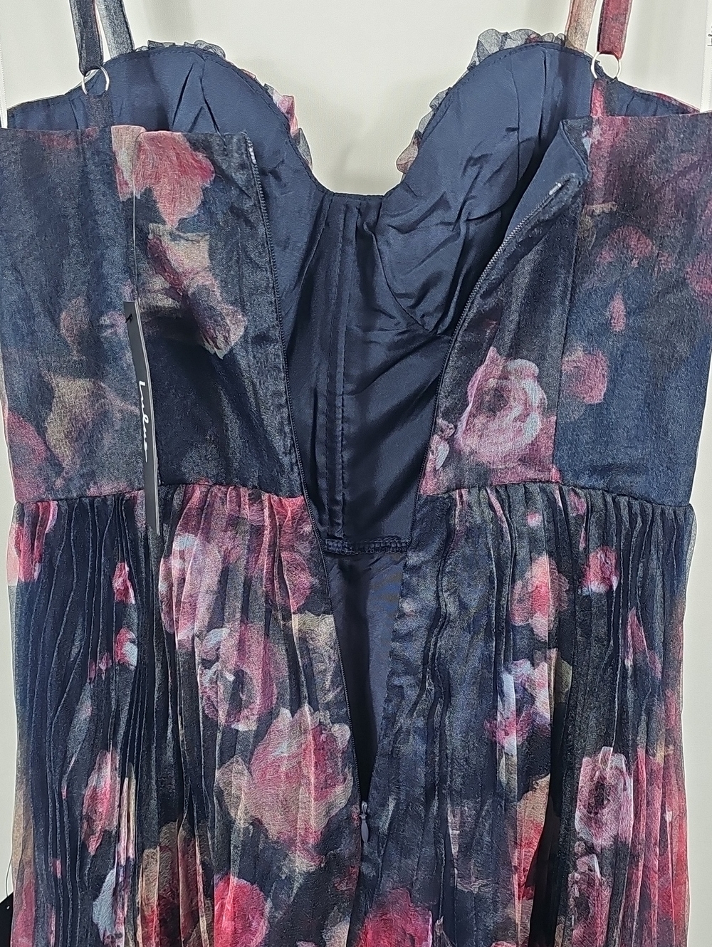 Lulus Floral Tulle Bustier Midi Dress NWT S Pleated Romantic Party Ethereal - Picture 7 of 16